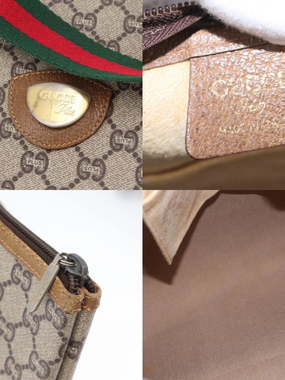 GUCCI GG Plus Supreme Web Sherry Line Tote Bag PVC Beige Red Green Auth 173818 - Picture 15 of 15